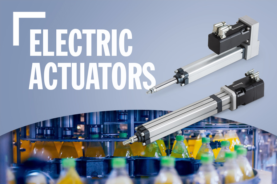 Electric Actuators Banner With Product Image, Background Image, And Text