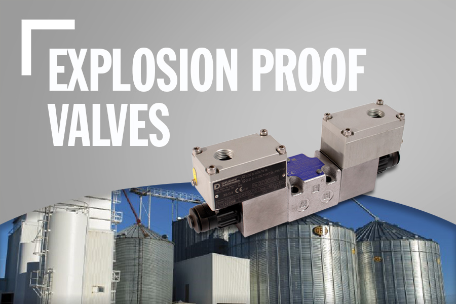 Explosion Proof Valves Banner With Product Image, Background Image, And Text