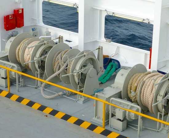 Hydraulic equipment located on deck of ship