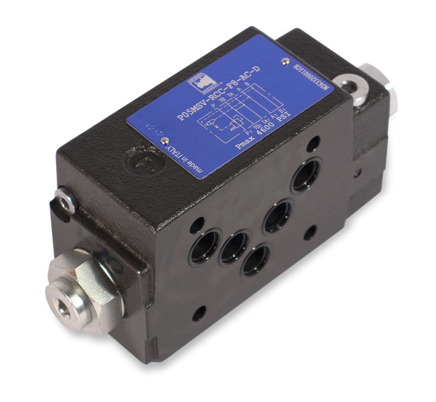P05MSV-RCC-F8-AC-D flow control valve product; white background